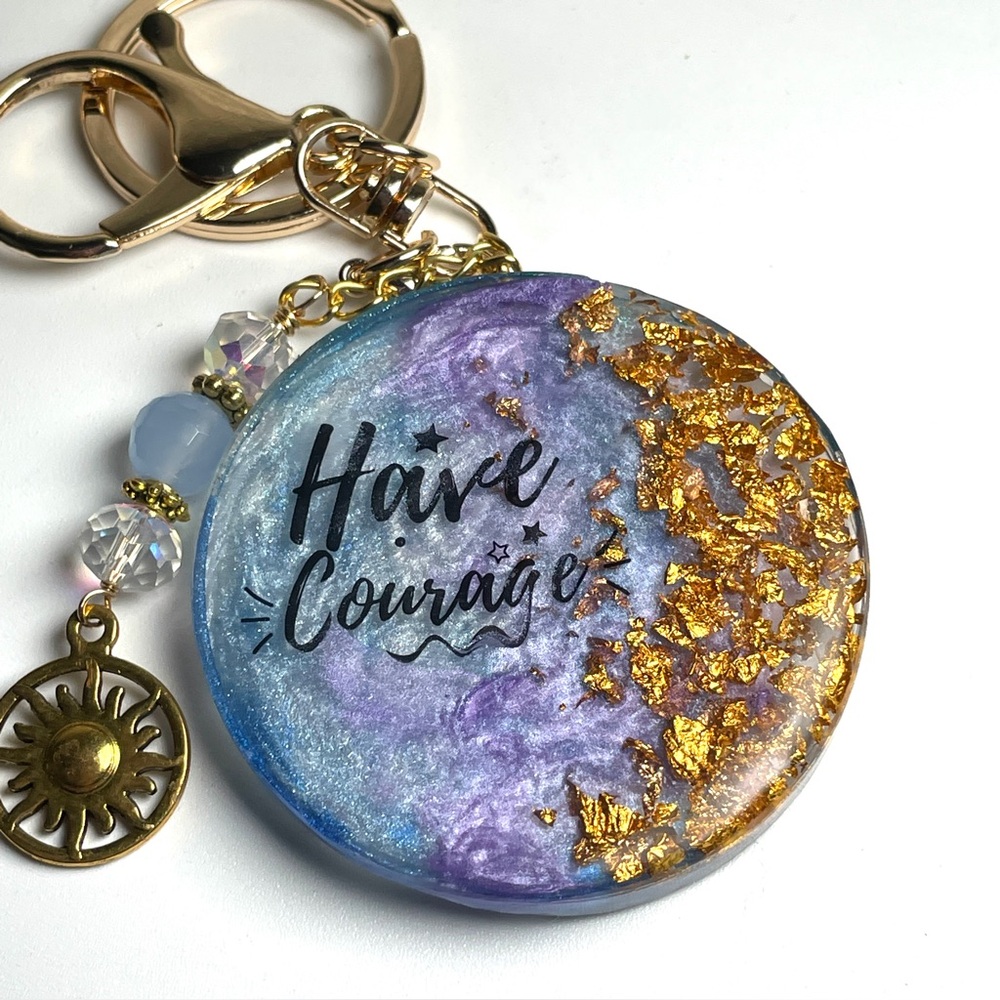 Custom Purple and Gold Keychain with Inspirational Message Crystal Charm - Picture 2 of 7